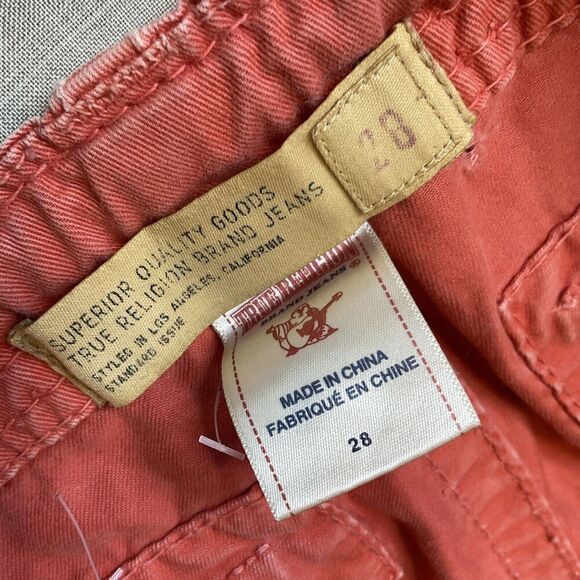 Men’s True Religion Isaac Cargo Shorts Coral Pink Nantucket Red Size 28 - Picture 6 of 15